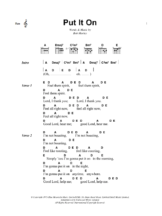 Bob Marley Put It On sheet music notes and chords arranged for Guitar Chords/Lyrics