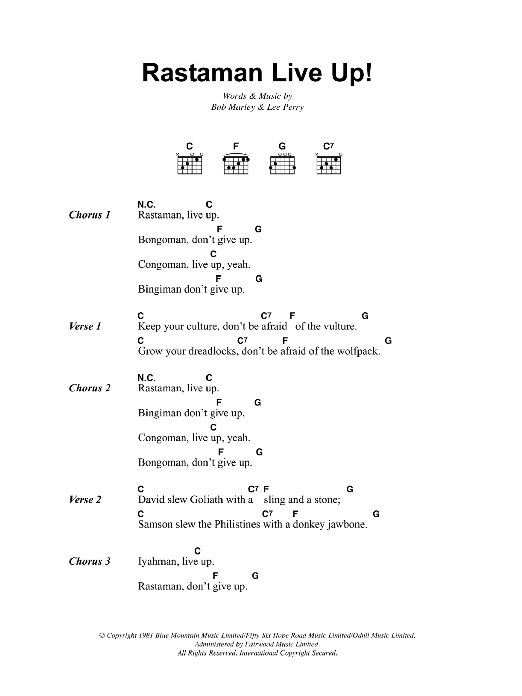 Bob Marley Rastaman Live Up! sheet music notes and chords arranged for Guitar Chords/Lyrics