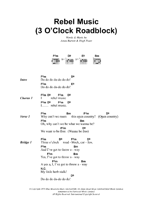 Bob Marley Rebel Music (3 O'Clock Roadblock) sheet music notes and chords arranged for Guitar Chords/Lyrics