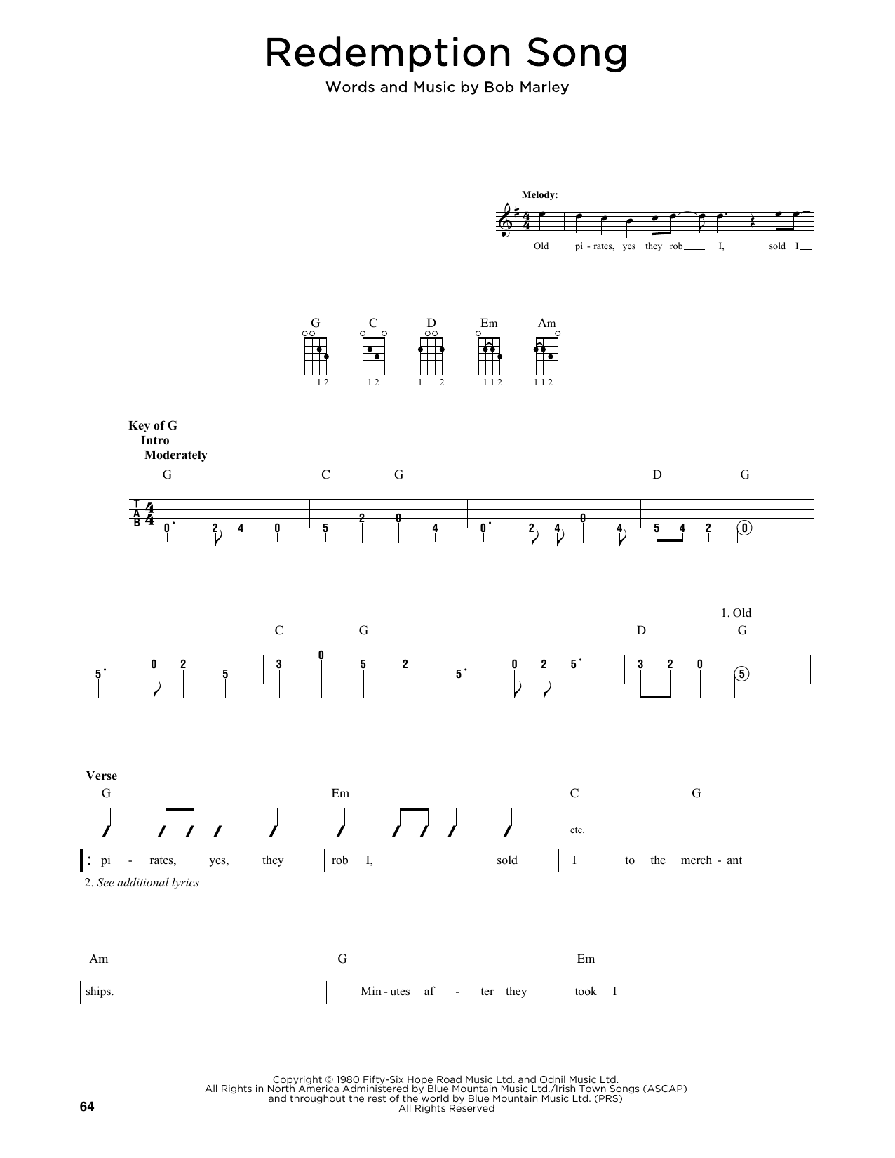 Bob Marley Redemption Song (arr. Fred Sokolow) sheet music notes and chords arranged for Mandolin