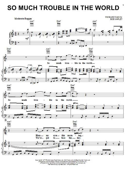 Bob Marley So Much Trouble In The World sheet music notes and chords arranged for Piano, Vocal & Guitar Chords (Right-Hand Melody)