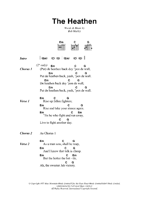 Bob Marley The Heathen sheet music notes and chords arranged for Guitar Chords/Lyrics