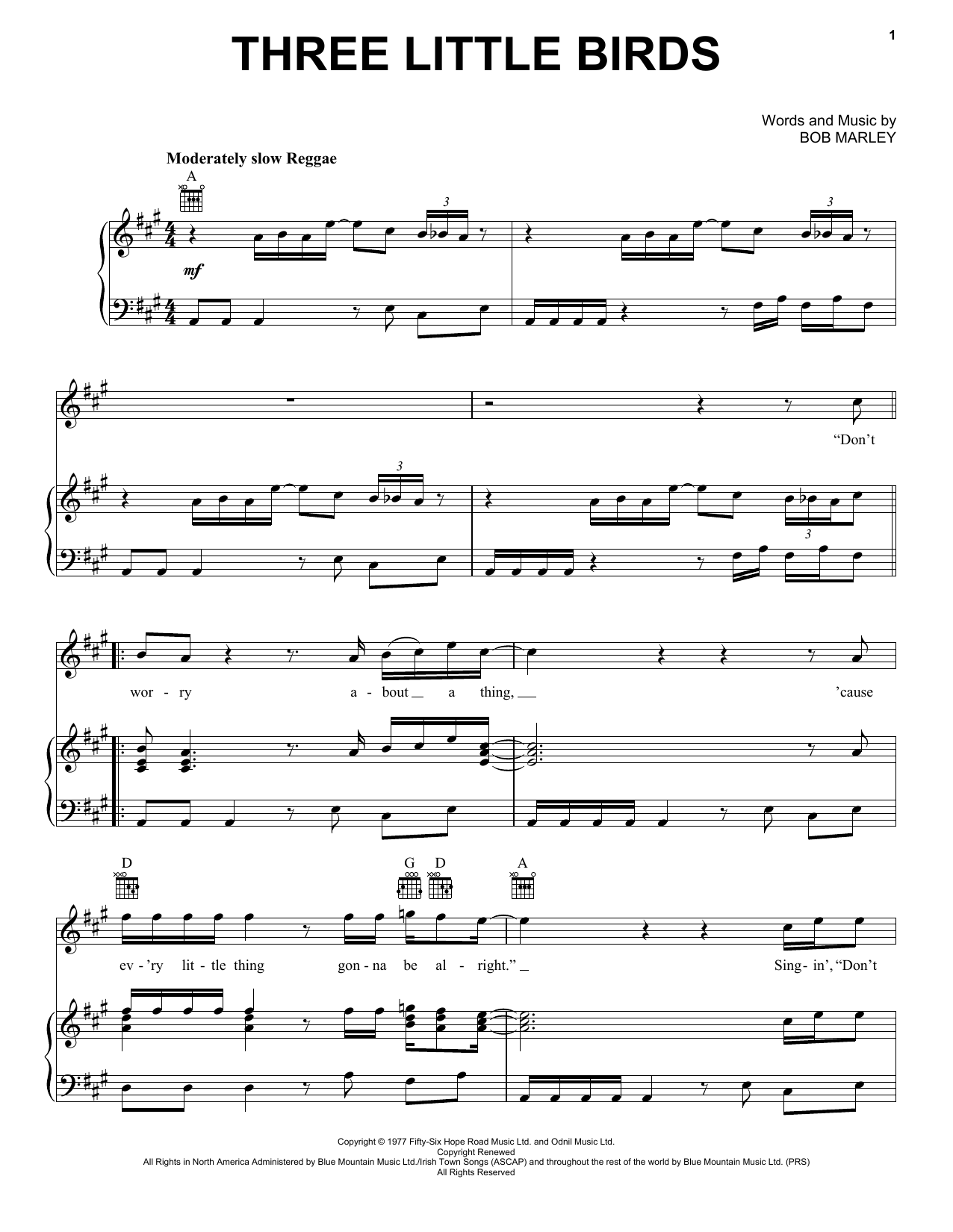 Bob Marley Three Little Birds sheet music notes and chords arranged for Easy Bass Tab