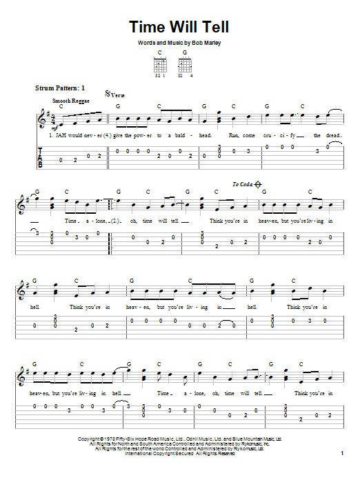 Bob Marley Time Will Tell sheet music notes and chords arranged for Guitar Chords/Lyrics