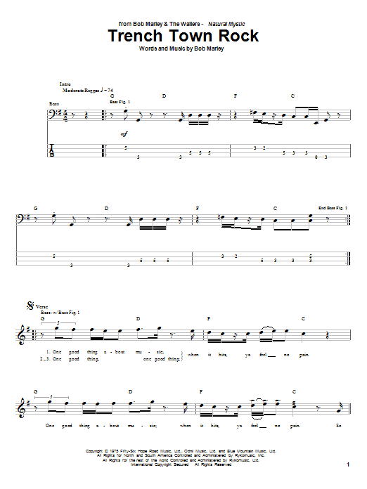 Bob Marley Trench Town Rock sheet music notes and chords arranged for Guitar Chords/Lyrics