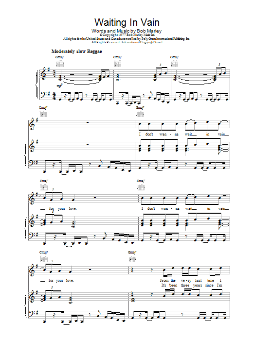 Bob Marley Waiting In Vain sheet music notes and chords arranged for Drums Transcription