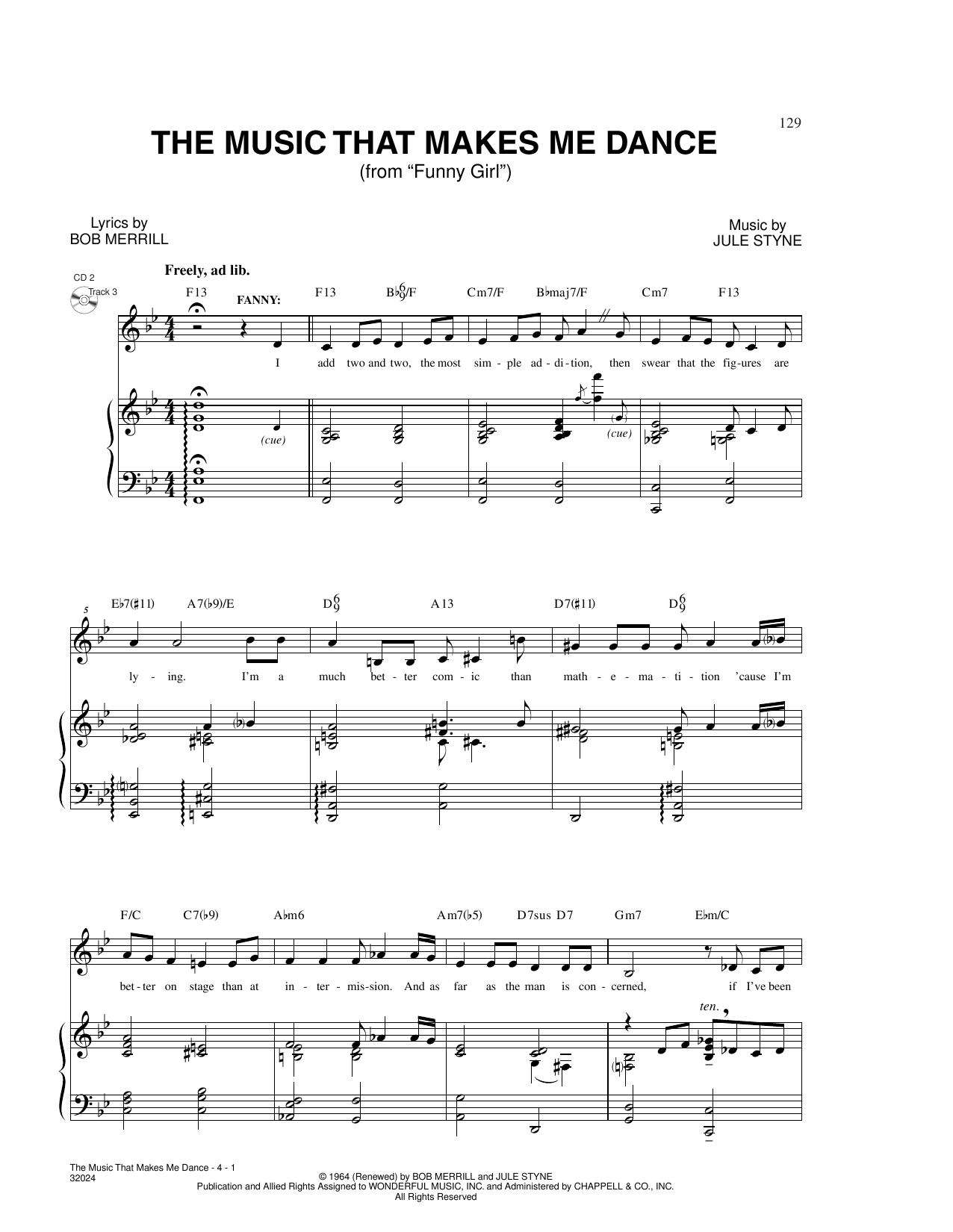 Bob Merrill & Jule Styne The Music That Makes Me Dance (from Funny Girl) sheet music notes and chords arranged for Piano & Vocal