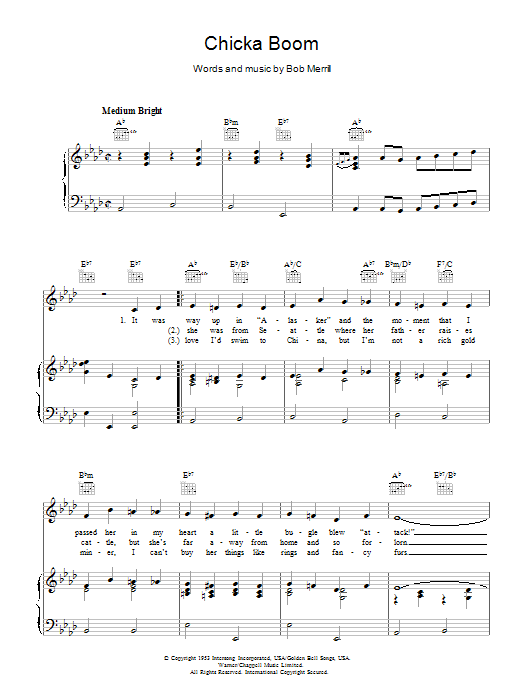 Bob Merrill Chicka Boom sheet music notes and chords arranged for Piano, Vocal & Guitar Chords
