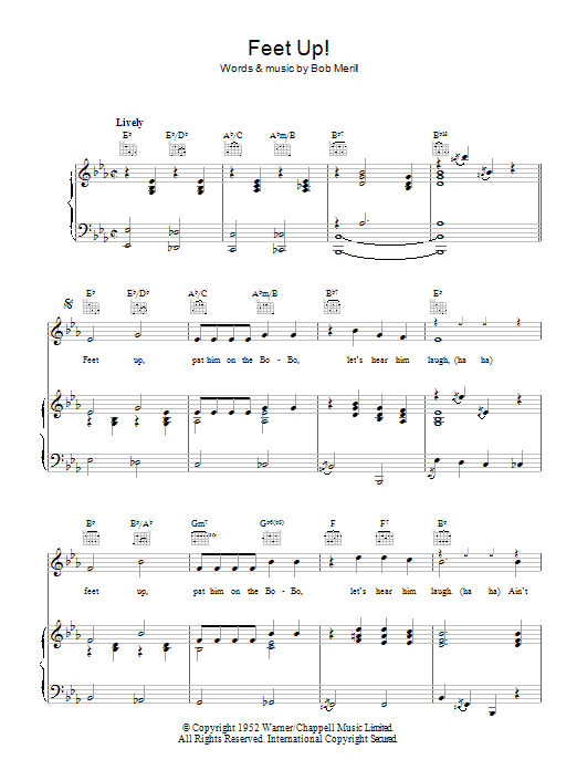 Bob Merrill Feet Up sheet music notes and chords arranged for Piano, Vocal & Guitar Chords