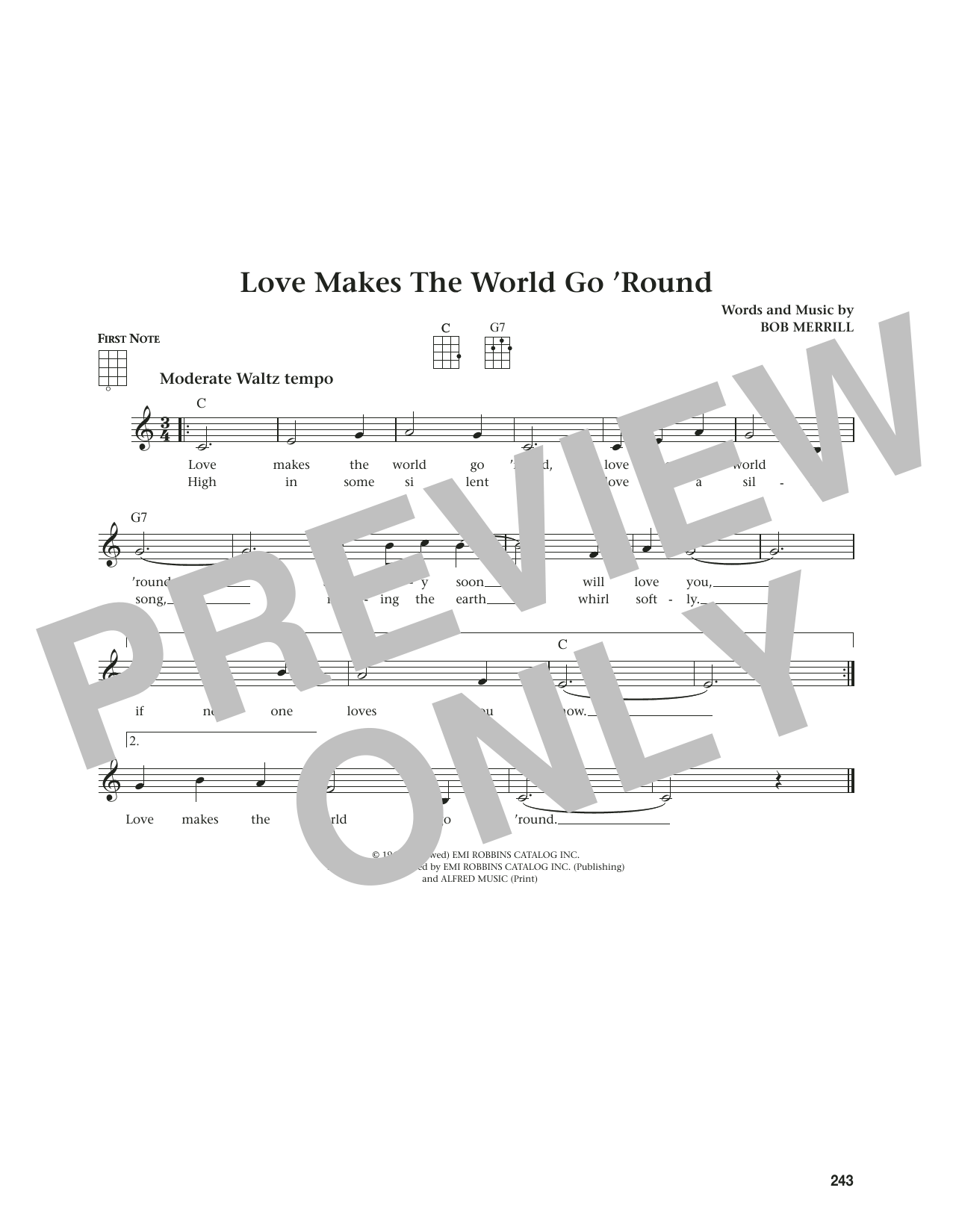 Bob Merrill Love Makes The World Go 'round (from The Daily Ukulele) (arr. Jim Beloff) sheet music notes and chords arranged for Ukulele