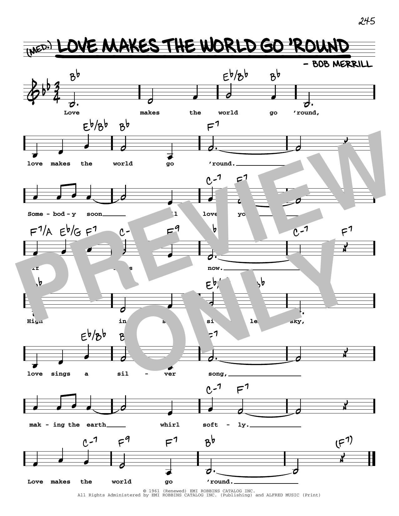 Bob Merrill Love Makes The World Go 'round (Low Voice) sheet music notes and chords arranged for Real Book – Melody, Lyrics & Chords