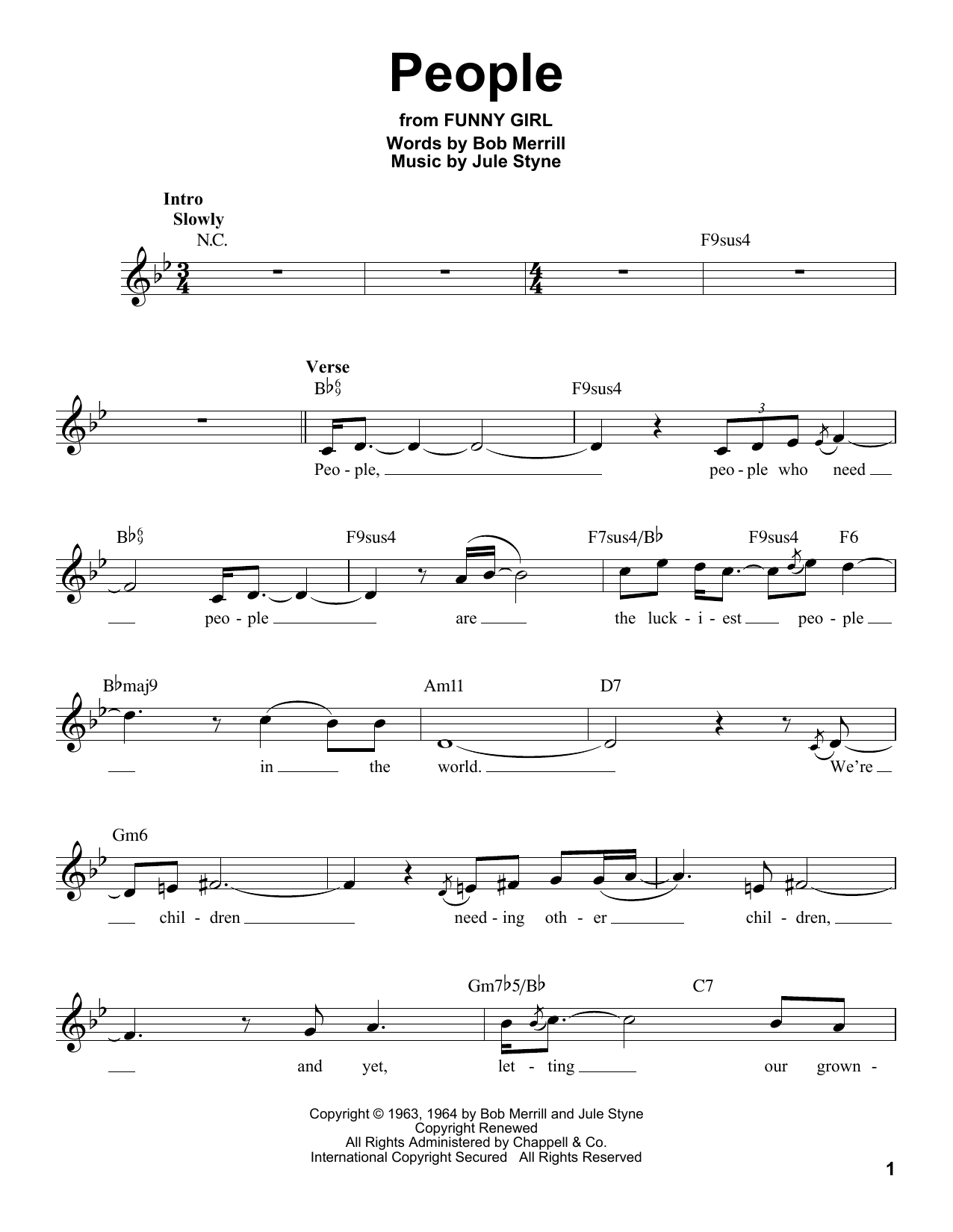 Bob Merrill People sheet music notes and chords arranged for Pro Vocal