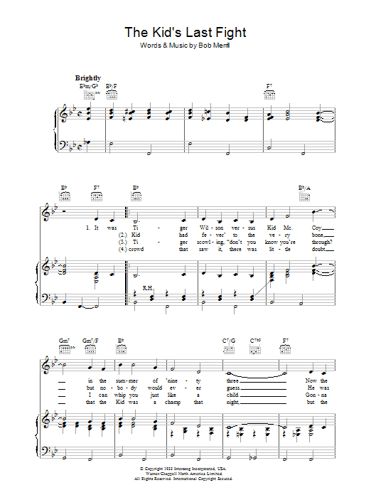 Bob Merrill The Kid's Last Fight sheet music notes and chords arranged for Piano, Vocal & Guitar Chords
