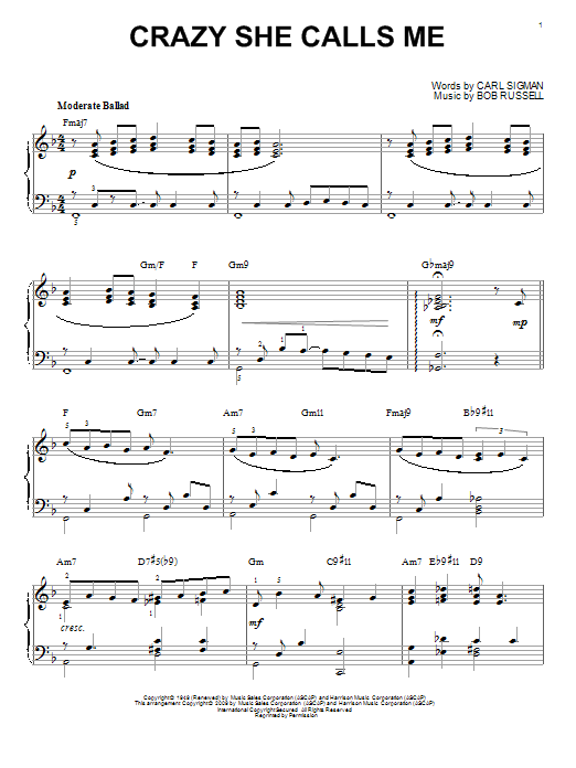 Bob Russell Crazy She Calls Me [Jazz version] (arr. Brent Edstrom) sheet music notes and chords arranged for Piano Solo