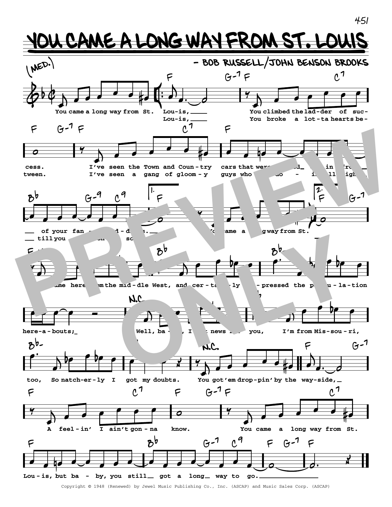 Bob Russell You Came A Long Way From St. Louis (High Voice) sheet music notes and chords arranged for Real Book – Melody, Lyrics & Chords
