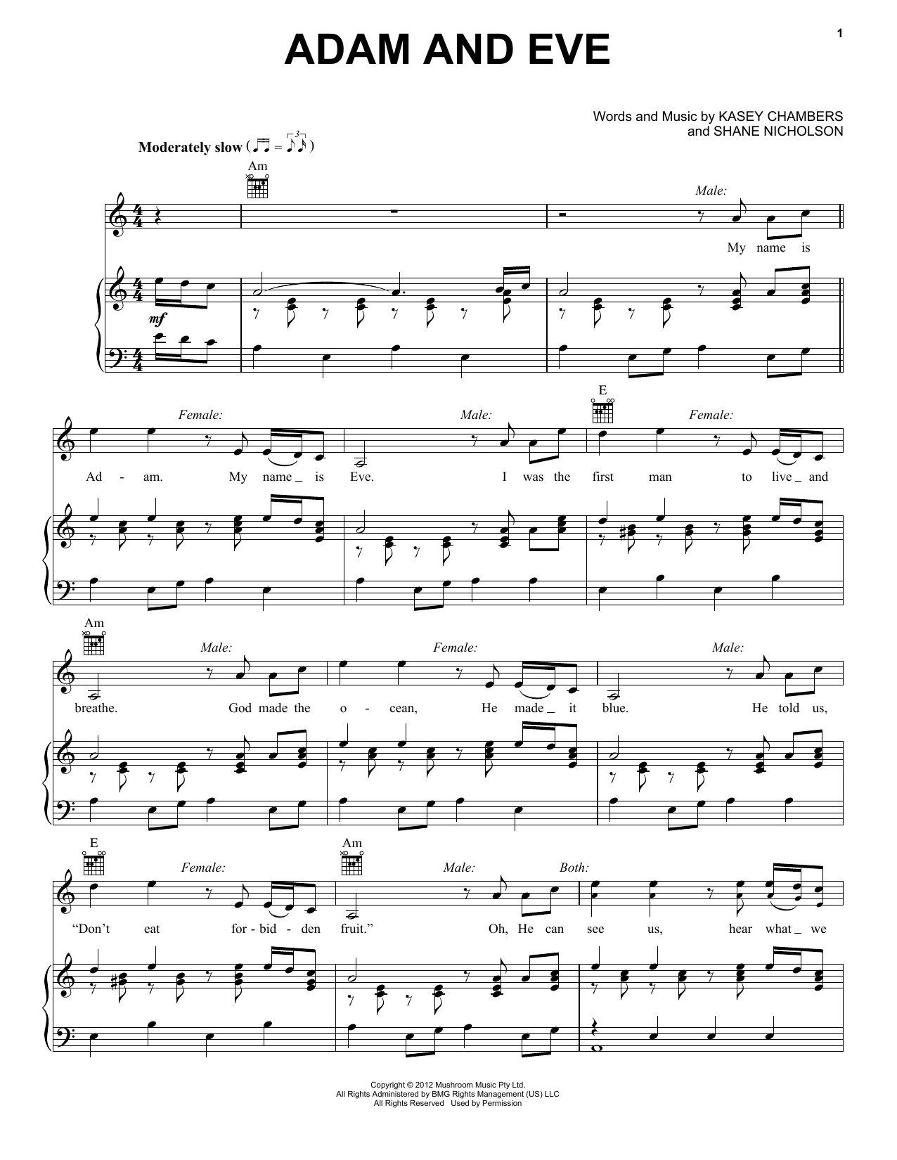 Bob Seger Adam And Eve sheet music notes and chords arranged for Piano, Vocal & Guitar Chords (Right-Hand Melody)
