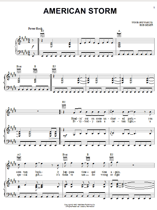 Bob Seger American Storm sheet music notes and chords arranged for Piano, Vocal & Guitar Chords (Right-Hand Melody)