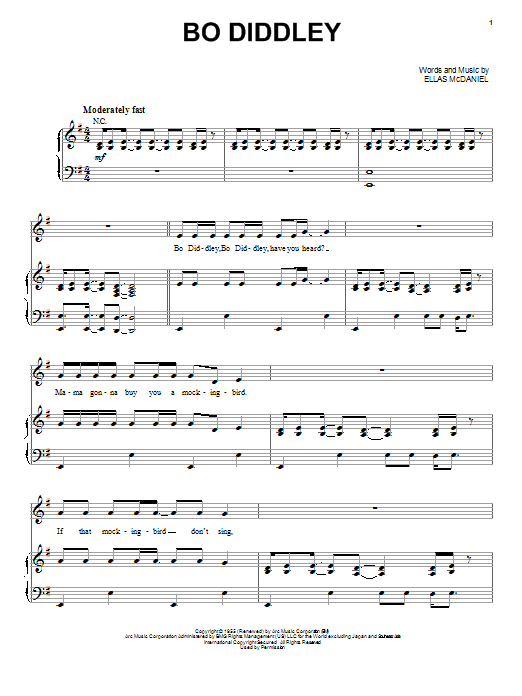Bob Seger Bo Diddley sheet music notes and chords arranged for Piano, Vocal & Guitar Chords (Right-Hand Melody)