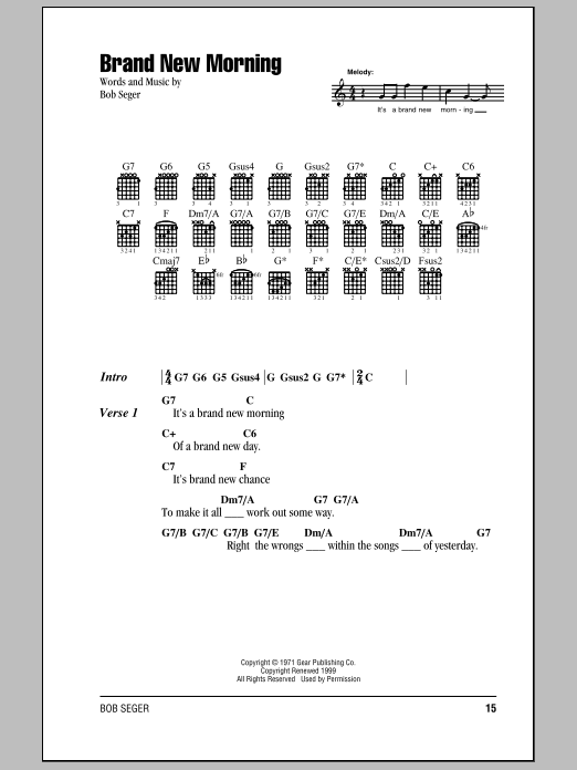 Bob Seger Brand New Morning sheet music notes and chords arranged for Guitar Chords/Lyrics