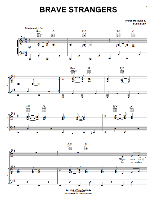 Bob Seger Brave Strangers sheet music notes and chords arranged for Piano, Vocal & Guitar Chords (Right-Hand Melody)