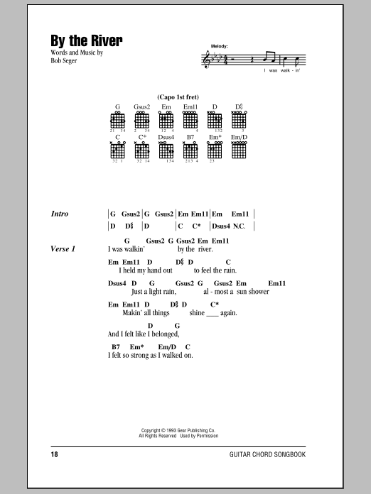 Bob Seger By The River sheet music notes and chords arranged for Guitar Chords/Lyrics