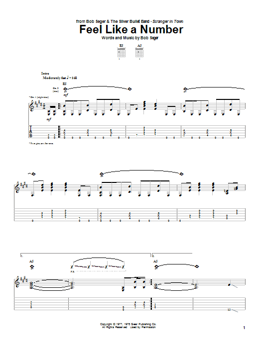 Bob Seger Feel Like A Number sheet music notes and chords arranged for Ukulele