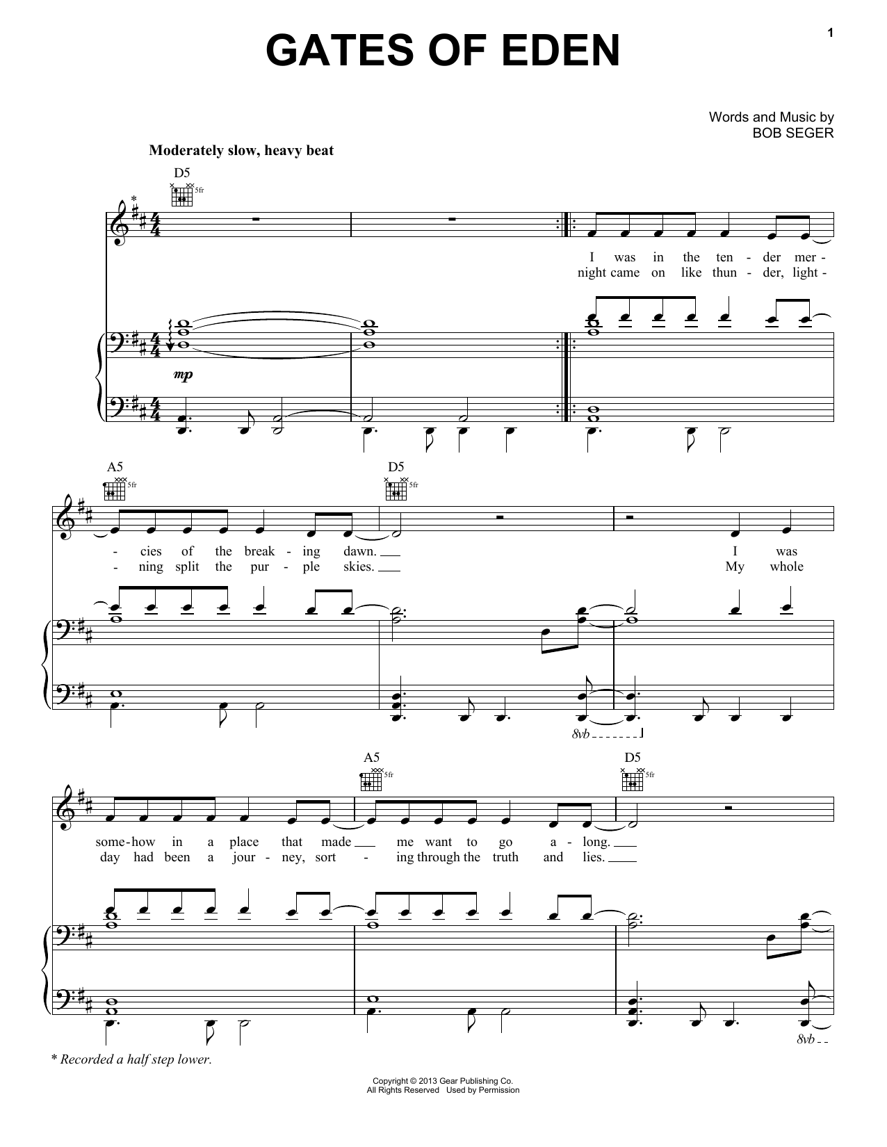 Bob Seger Gates Of Eden sheet music notes and chords arranged for Piano, Vocal & Guitar Chords (Right-Hand Melody)