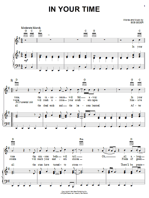 Bob Seger In Your Time sheet music notes and chords arranged for Guitar Chords/Lyrics