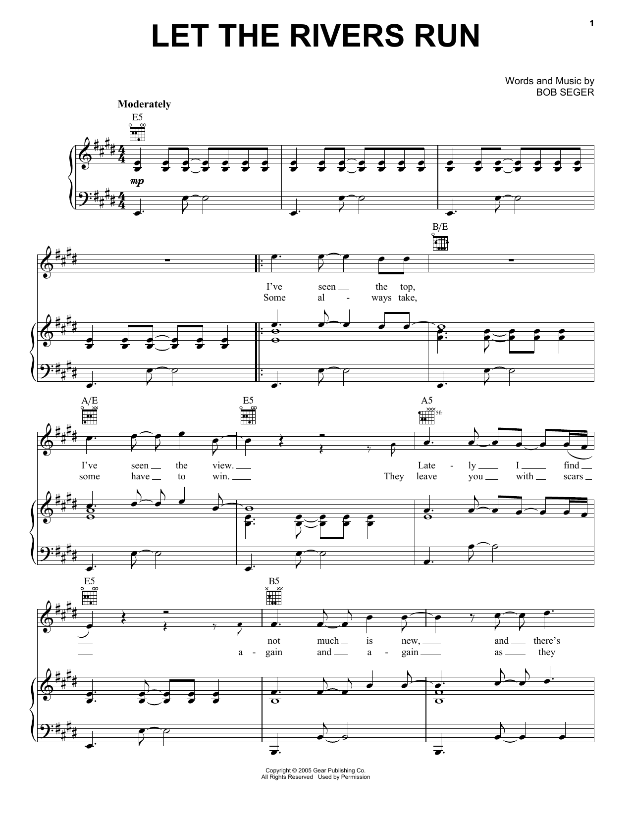 Bob Seger Let The Rivers Run sheet music notes and chords arranged for Piano, Vocal & Guitar Chords (Right-Hand Melody)