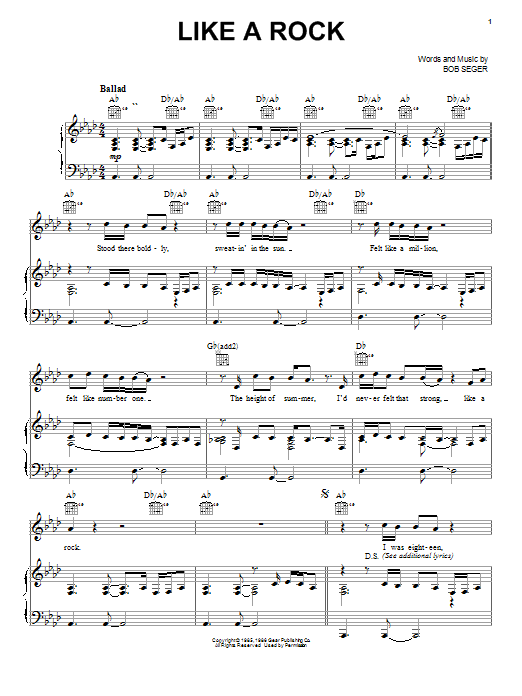Bob Seger Like A Rock sheet music notes and chords arranged for Viola Solo