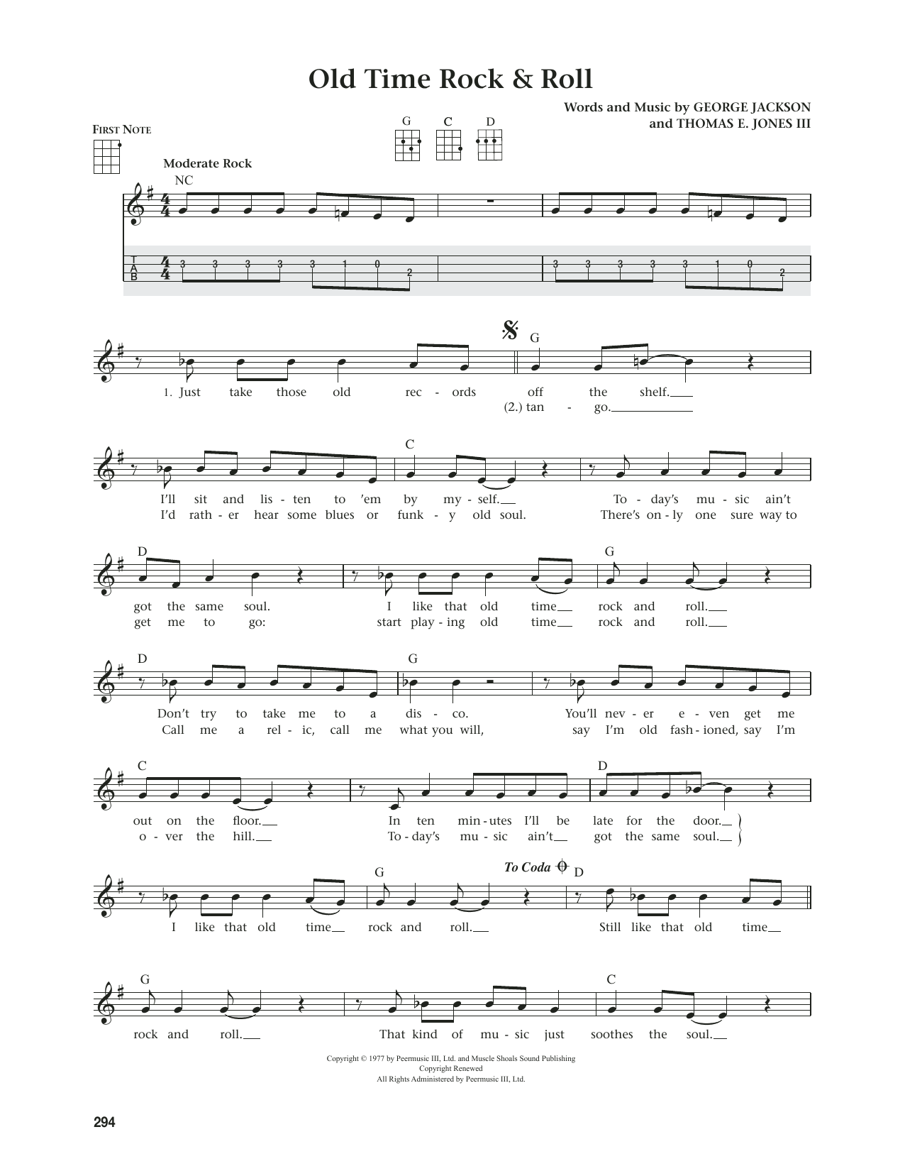 Bob Seger Old Time Rock & Roll (from The Daily Ukulele) (arr. Jim Beloff) sheet music notes and chords arranged for Ukulele