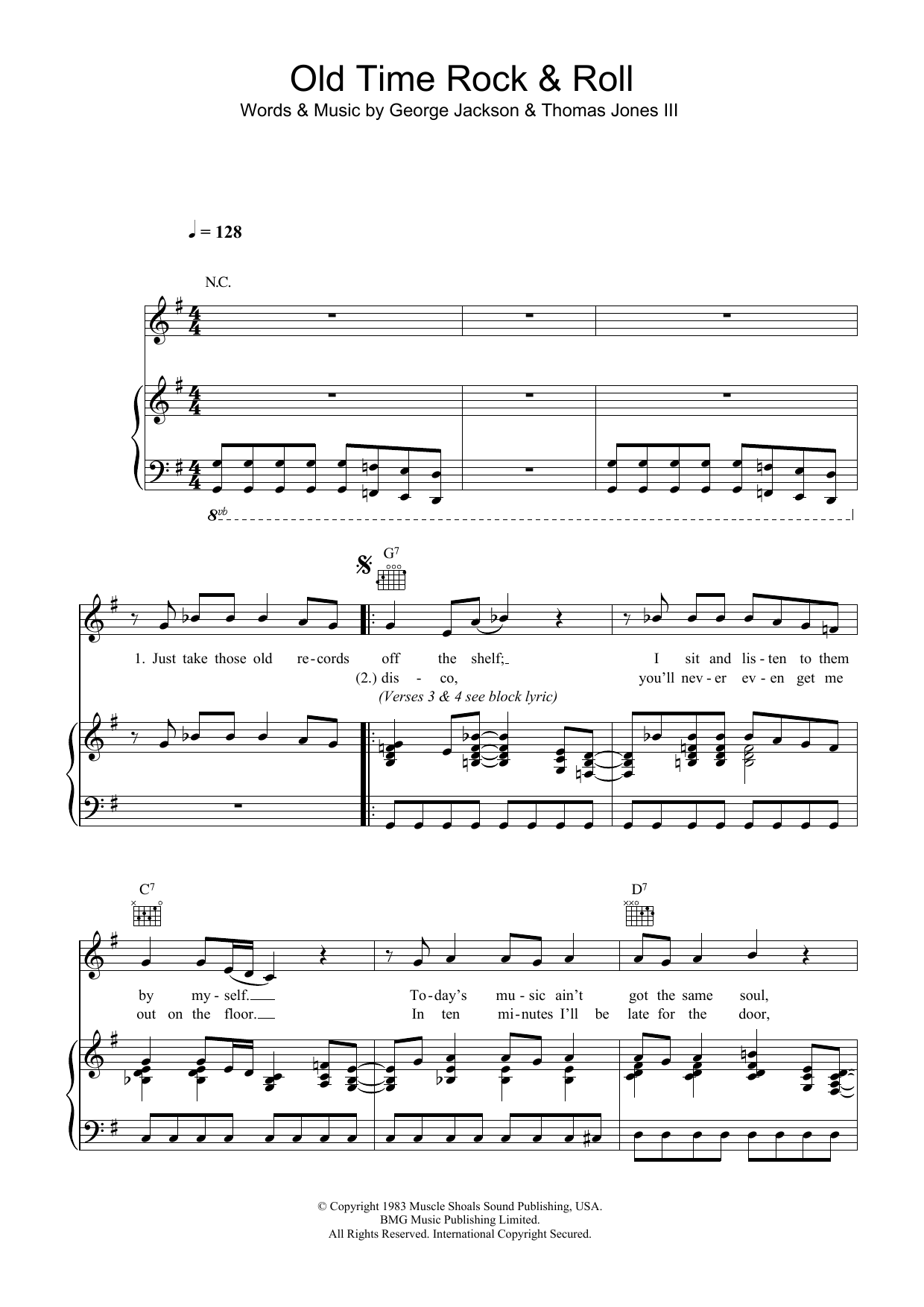 Bob Seger Old Time Rock And Roll sheet music notes and chords arranged for Piano, Vocal & Guitar Chords (Right-Hand Melody)