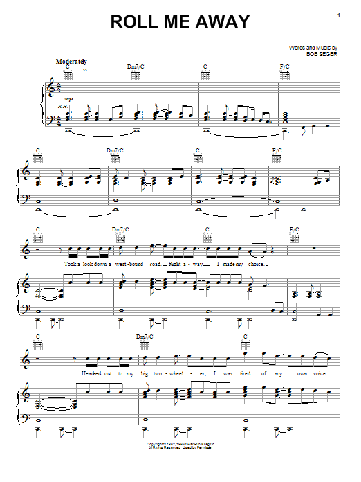 Bob Seger Roll Me Away sheet music notes and chords arranged for Easy Guitar Tab