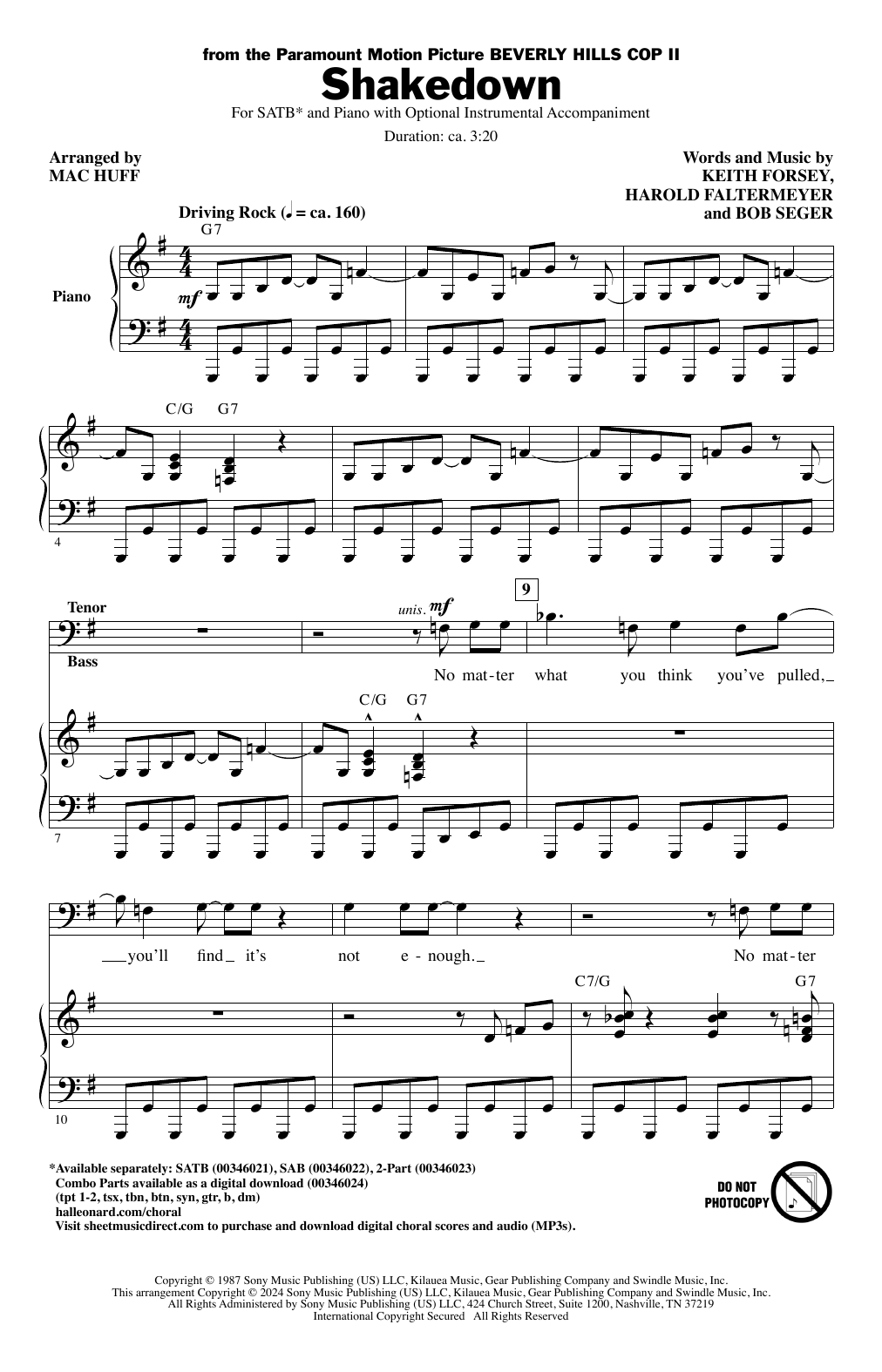 Bob Seger Shakedown (arr. Mac Huff) sheet music notes and chords arranged for 2-Part Choir