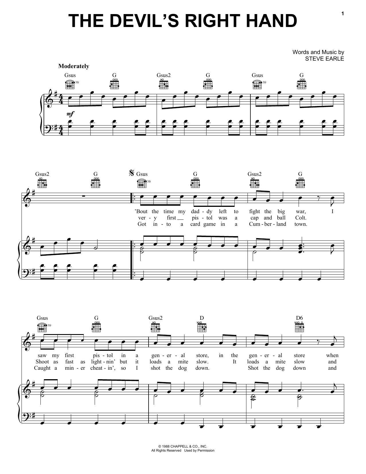 Bob Seger The Devil's Right Hand sheet music notes and chords arranged for Piano, Vocal & Guitar Chords (Right-Hand Melody)