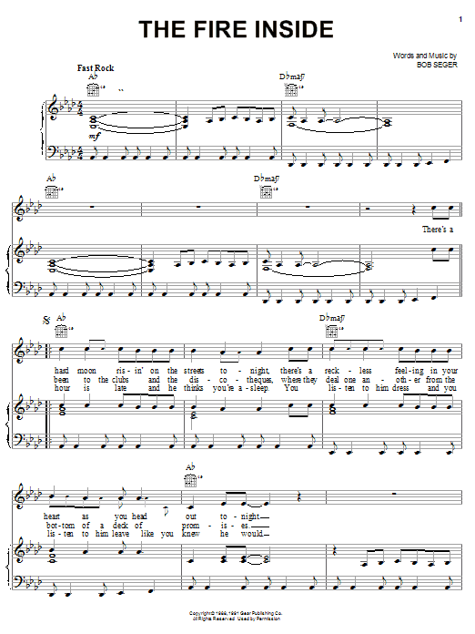 Bob Seger The Fire Inside sheet music notes and chords arranged for Piano, Vocal & Guitar Chords (Right-Hand Melody)