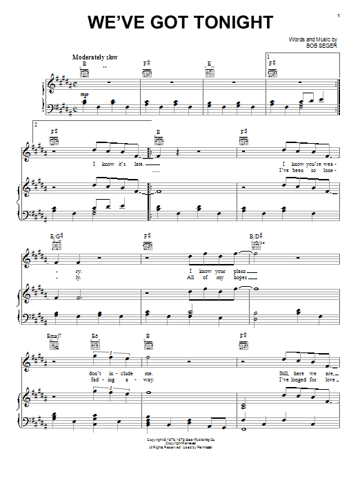 Bob Seger We've Got Tonight sheet music notes and chords arranged for Viola Solo