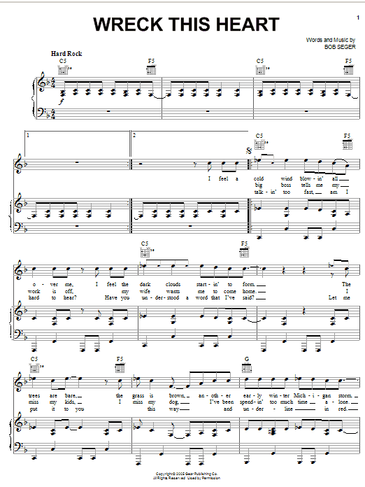 Bob Seger Wreck This Heart sheet music notes and chords arranged for Piano, Vocal & Guitar Chords (Right-Hand Melody)