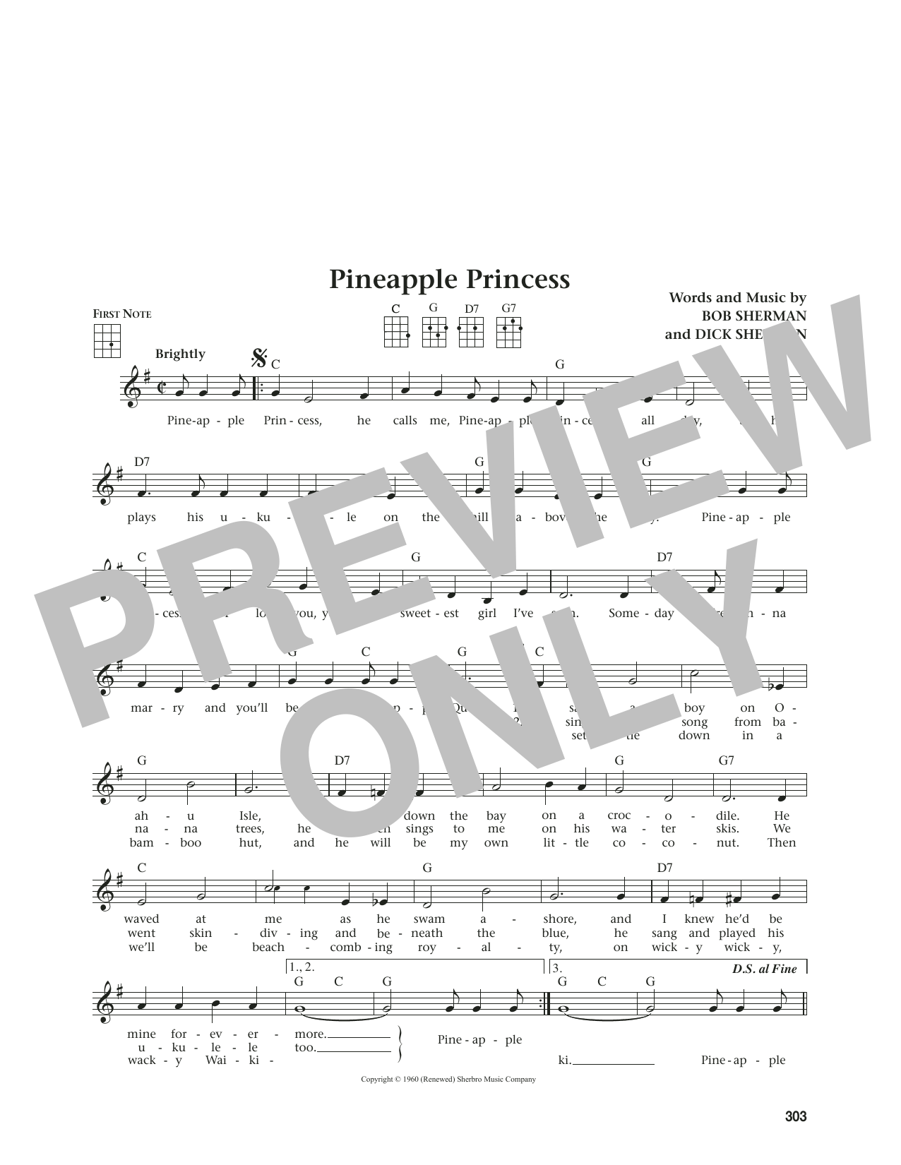 Bob Sherman Pineapple Princess (from The Daily Ukulele) (arr. Jim Beloff) sheet music notes and chords arranged for Ukulele