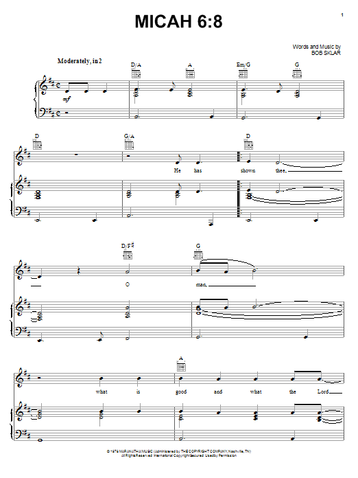Bob Sklar Micah 6:8 sheet music notes and chords arranged for Piano, Vocal & Guitar Chords (Right-Hand Melody)