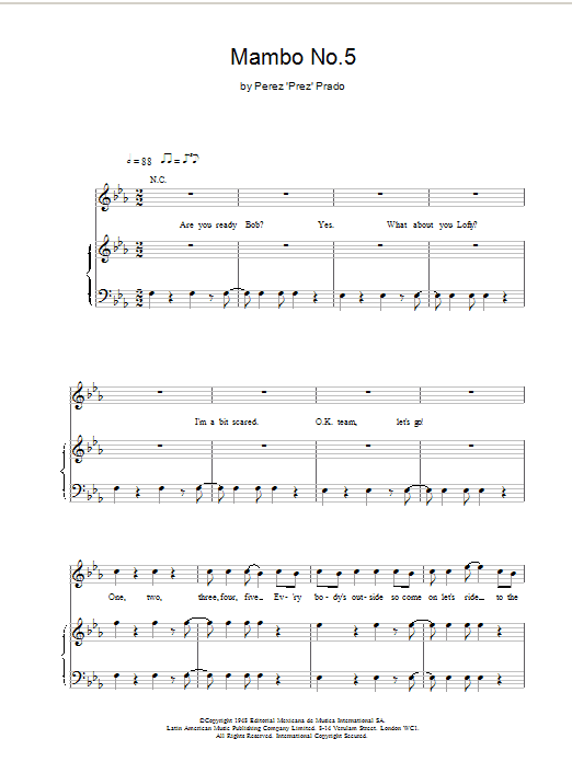 Bob the Builder Mambo No. 5 (A Little Bit Of...) sheet music notes and chords arranged for Piano, Vocal & Guitar Chords