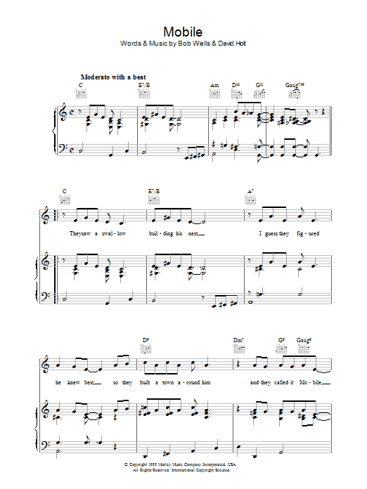 Bob Wells Mobile sheet music notes and chords arranged for Piano, Vocal & Guitar Chords