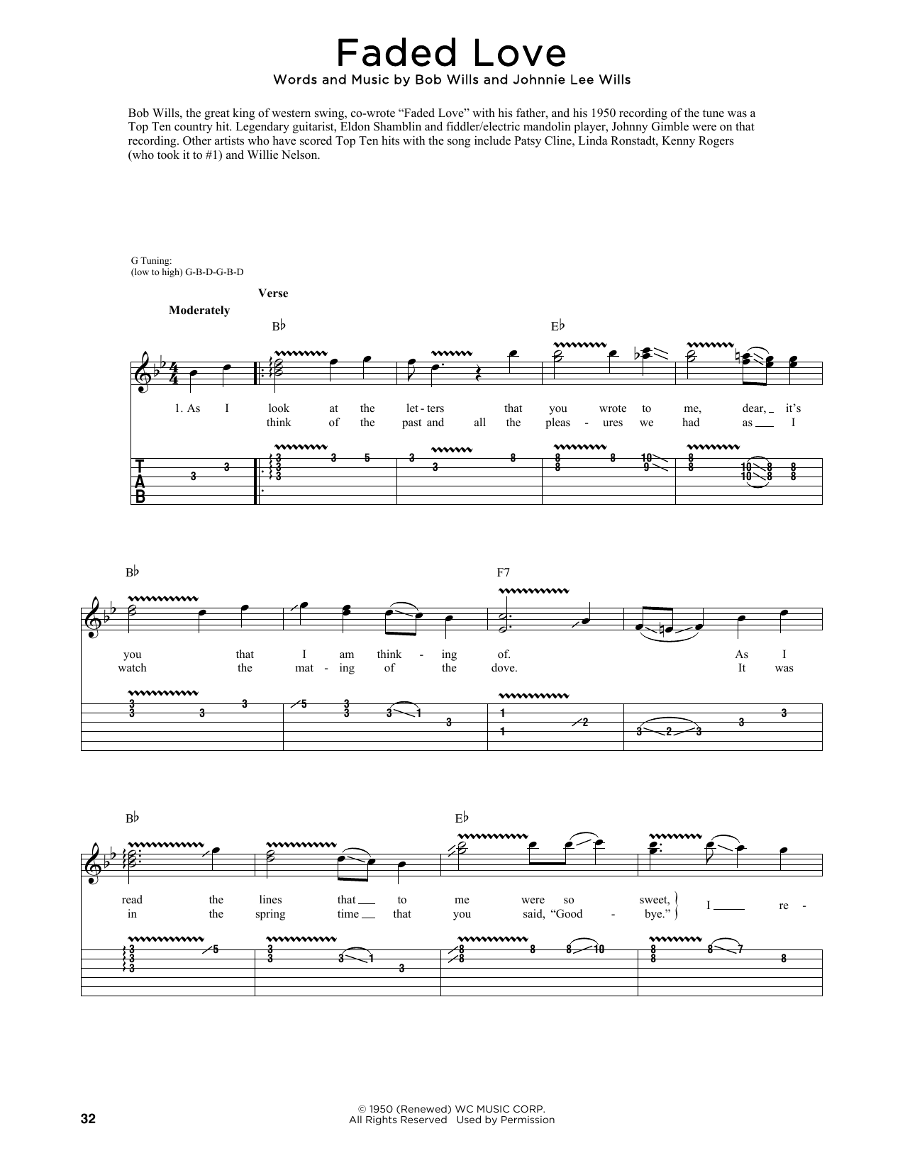 Bob Wills Faded Love (arr. Fred Sokolow) sheet music notes and chords arranged for Guitar Tab