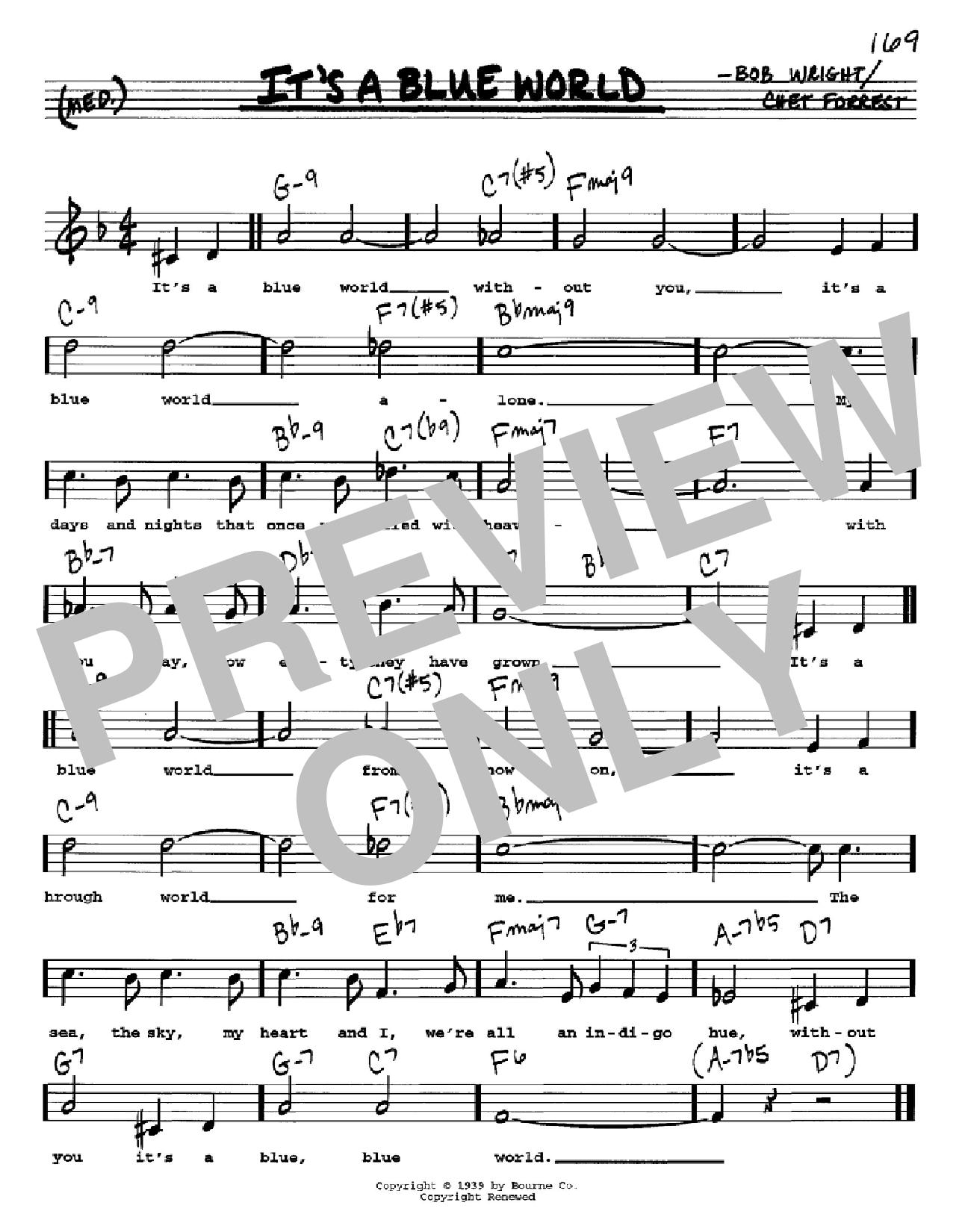 Bob Wright It's A Blue World sheet music notes and chords arranged for Real Book – Melody, Lyrics & Chords