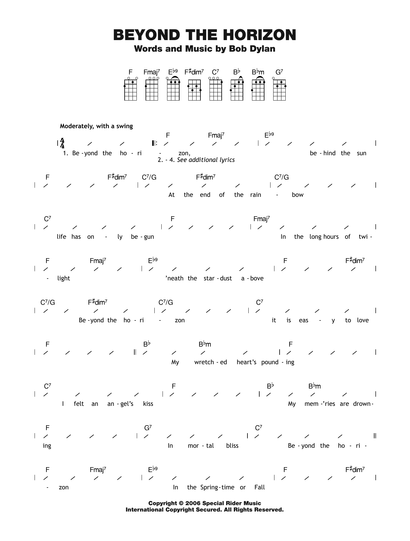 Bob Dylan Beyond The Horizon sheet music notes and chords arranged for Ukulele Chords/Lyrics