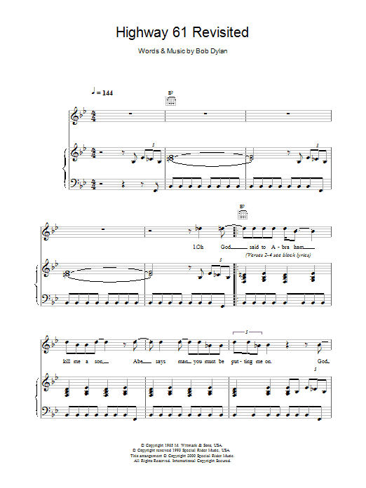 Bob Dylan Highway 61 Revisited sheet music notes and chords arranged for Piano, Vocal & Guitar Chords