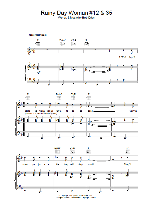 Bob Dylan Rainy Day Woman #12 & 35 sheet music notes and chords. Download Printable PDF.