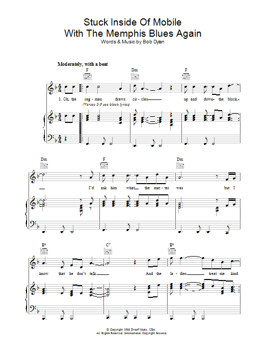 Bob Dylan Stuck Inside Of Mobile With The Memphis Blues Again sheet music notes and chords. Download Printable PDF.