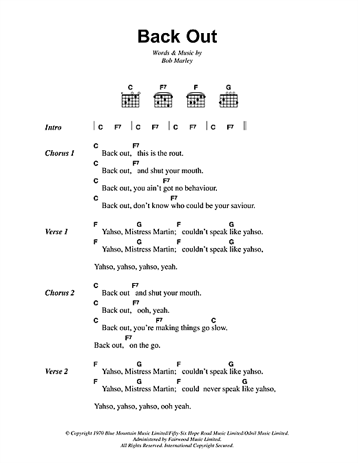 Bob Marley Back Out sheet music notes and chords arranged for Guitar Chords/Lyrics