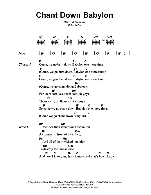 Bob Marley Chant Down Babylon sheet music notes and chords arranged for Guitar Chords/Lyrics